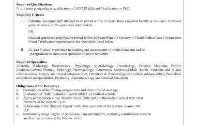 Invitation for Expressions of Interest to Serve as a Reviewer for the Accreditation Unit of the SLMC – Medical